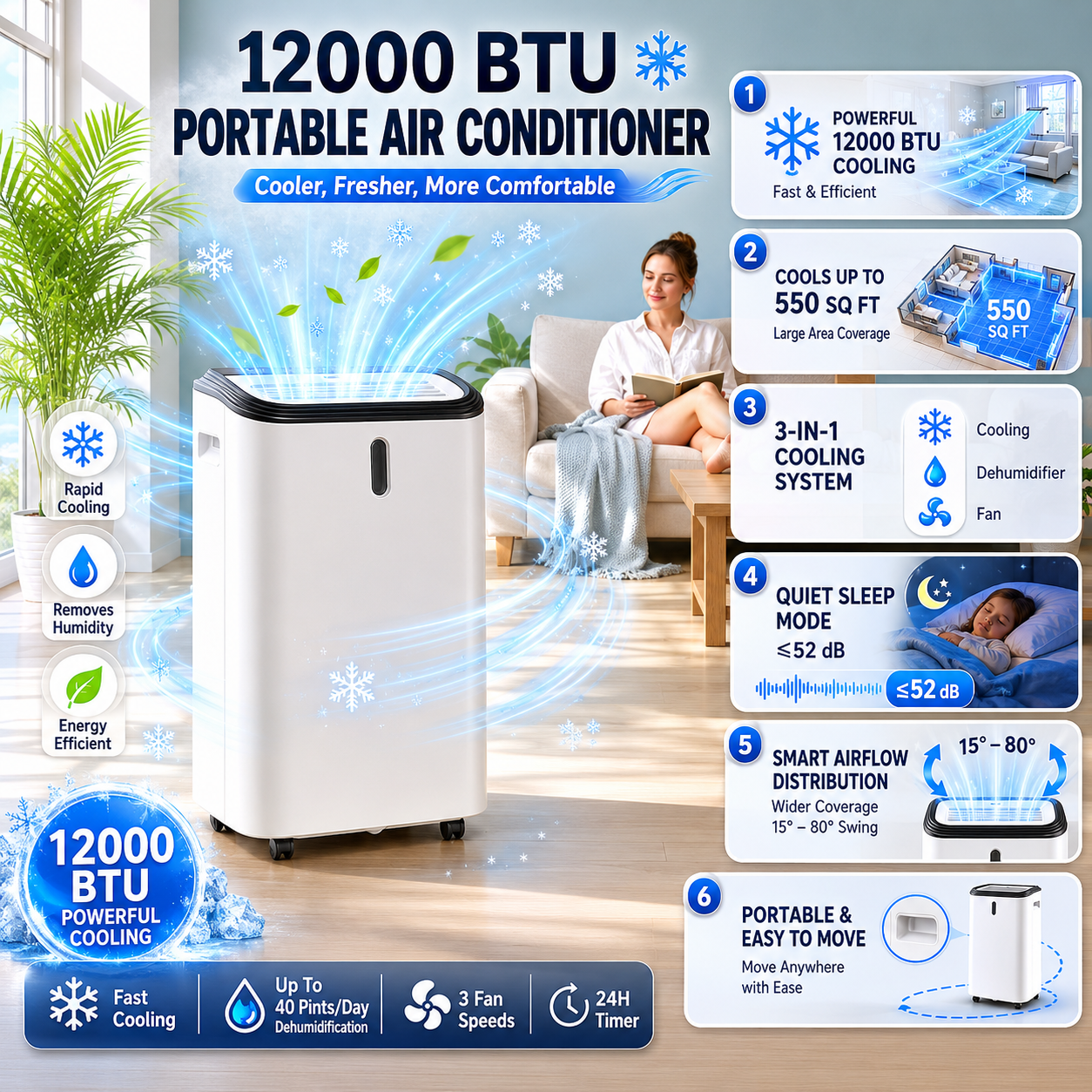 Versatile 12,000 BTU Air Cooler and Dehumidifier