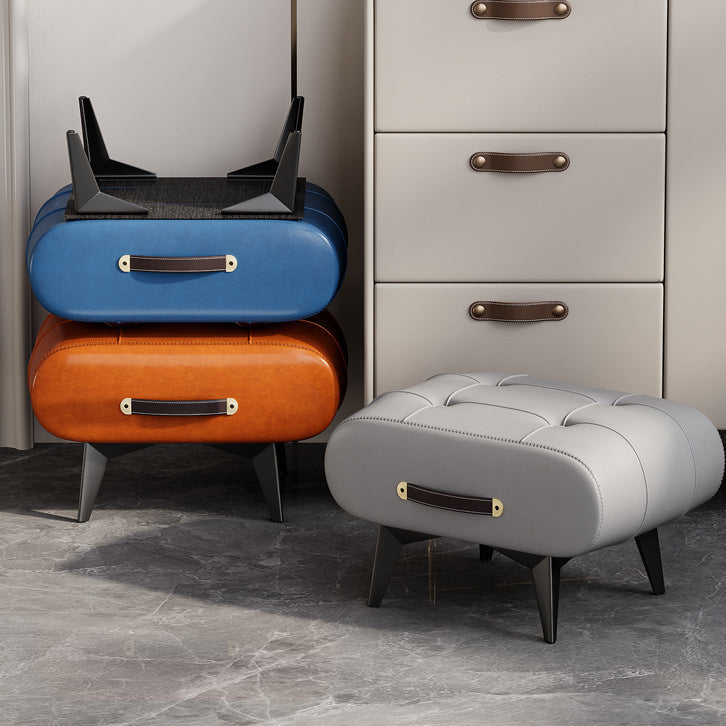 Stylish Low Rectangular Seat with Leather and Sturdy Frame