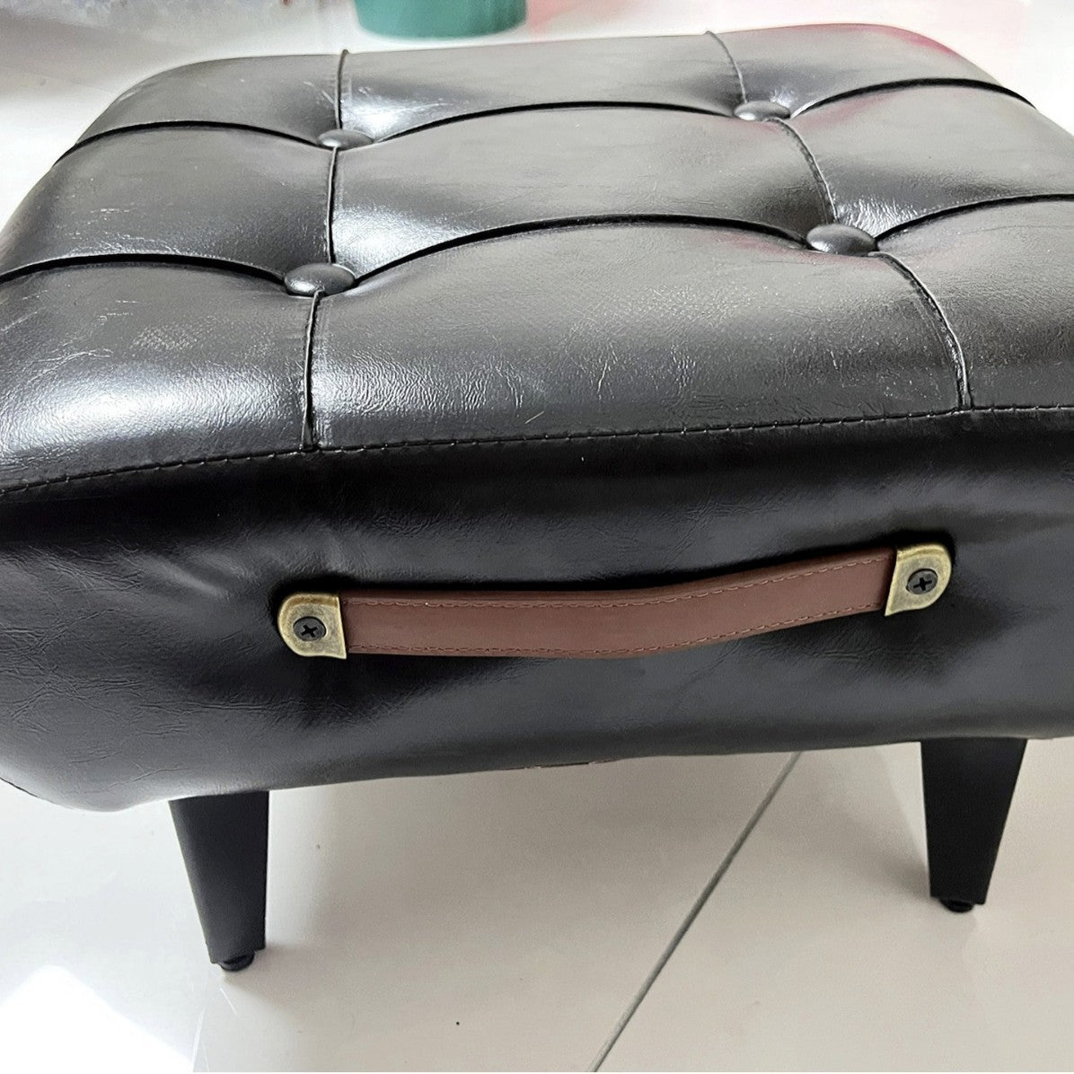 Stylish Low Rectangular Seat with Leather and Sturdy Frame
