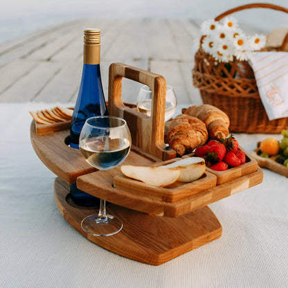Portable Wooden Outdoor Table with Wine Holders - Easy Fold Design