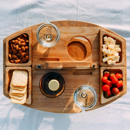 Portable Wooden Outdoor Table with Wine Holders - Easy Fold Design