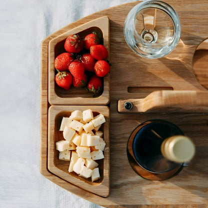 Portable Wooden Outdoor Table with Wine Holders - Easy Fold Design