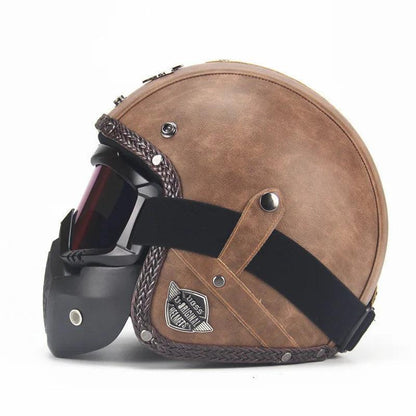 Vintage Open-Faced Motorcycle Helmet with Adjustable Goggles
