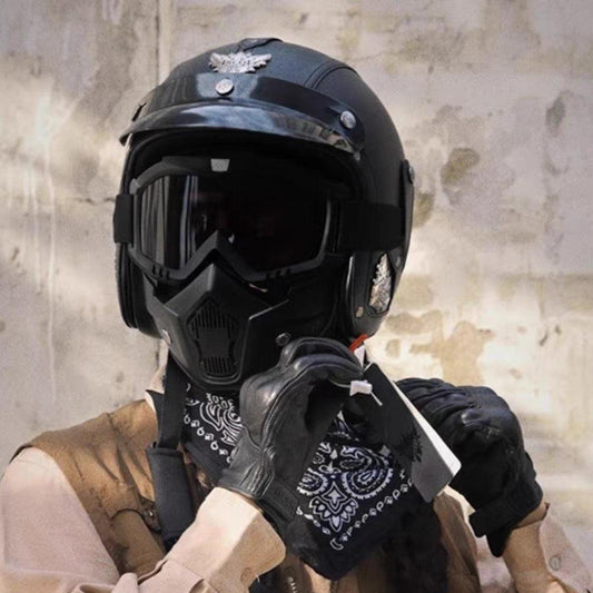 Vintage Open-Faced Motorcycle Helmet with Adjustable Goggles