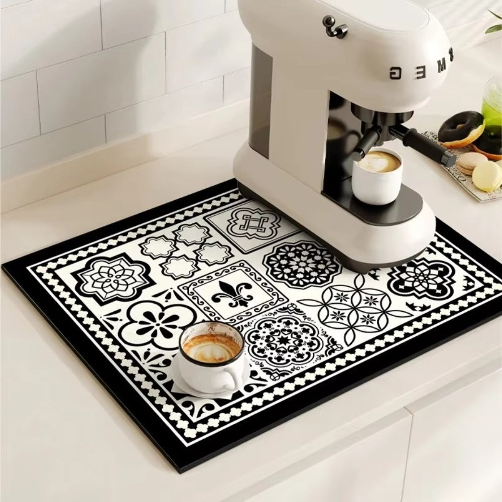Charming Vintage Coffee Mat for a Tidy Kitchen Space