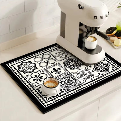 Charming Vintage Coffee Mat for a Tidy Kitchen Space
