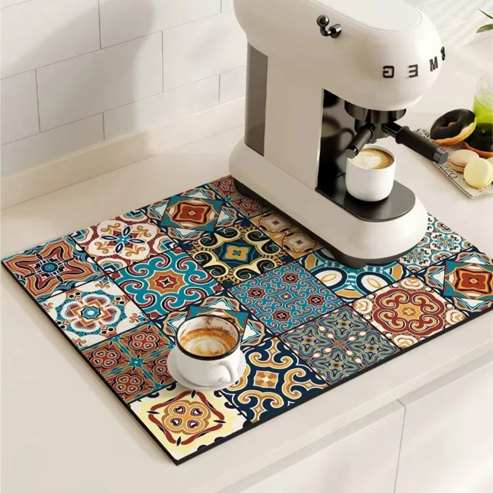 Charming Vintage Coffee Mat for a Tidy Kitchen Space