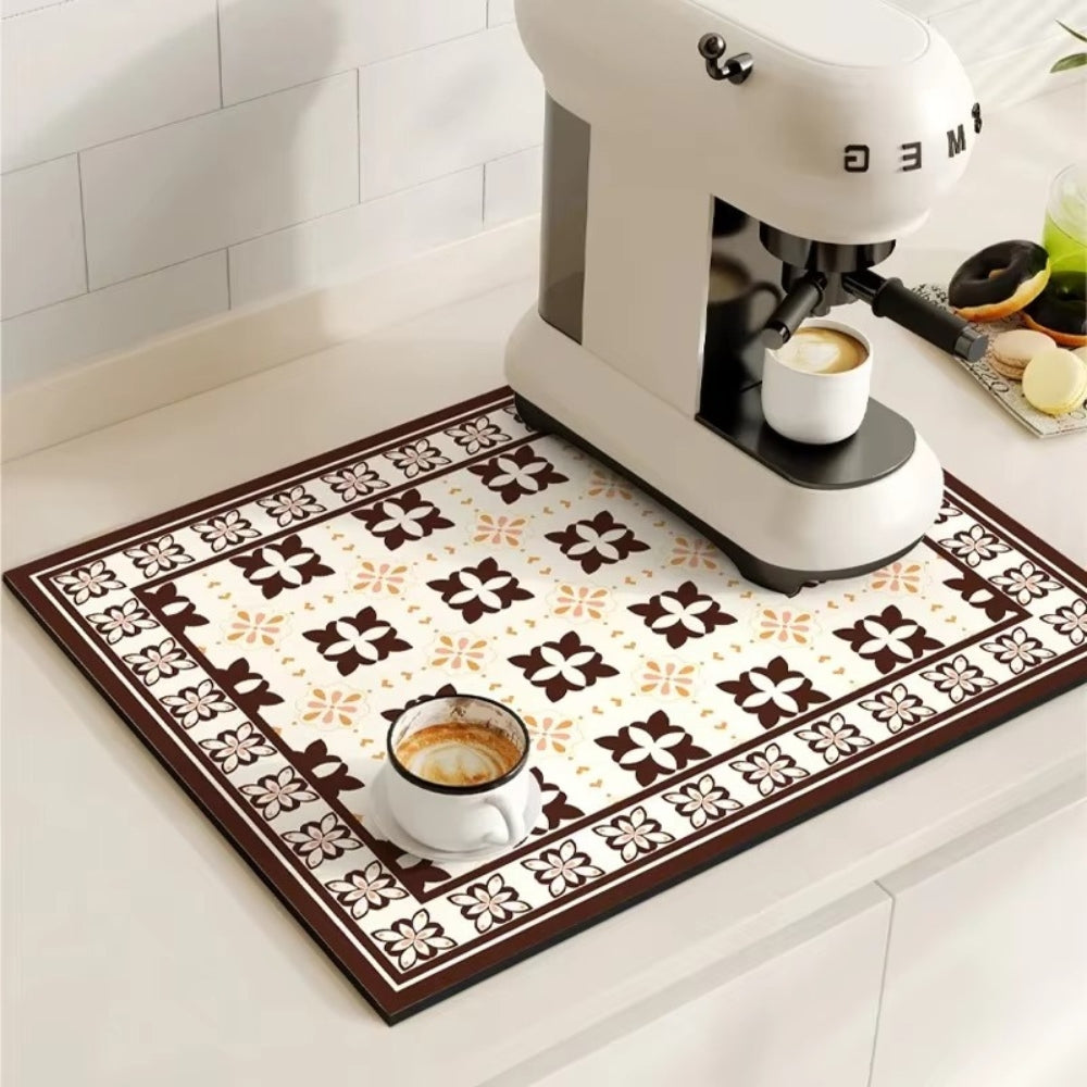 Charming Vintage Coffee Mat for a Tidy Kitchen Space