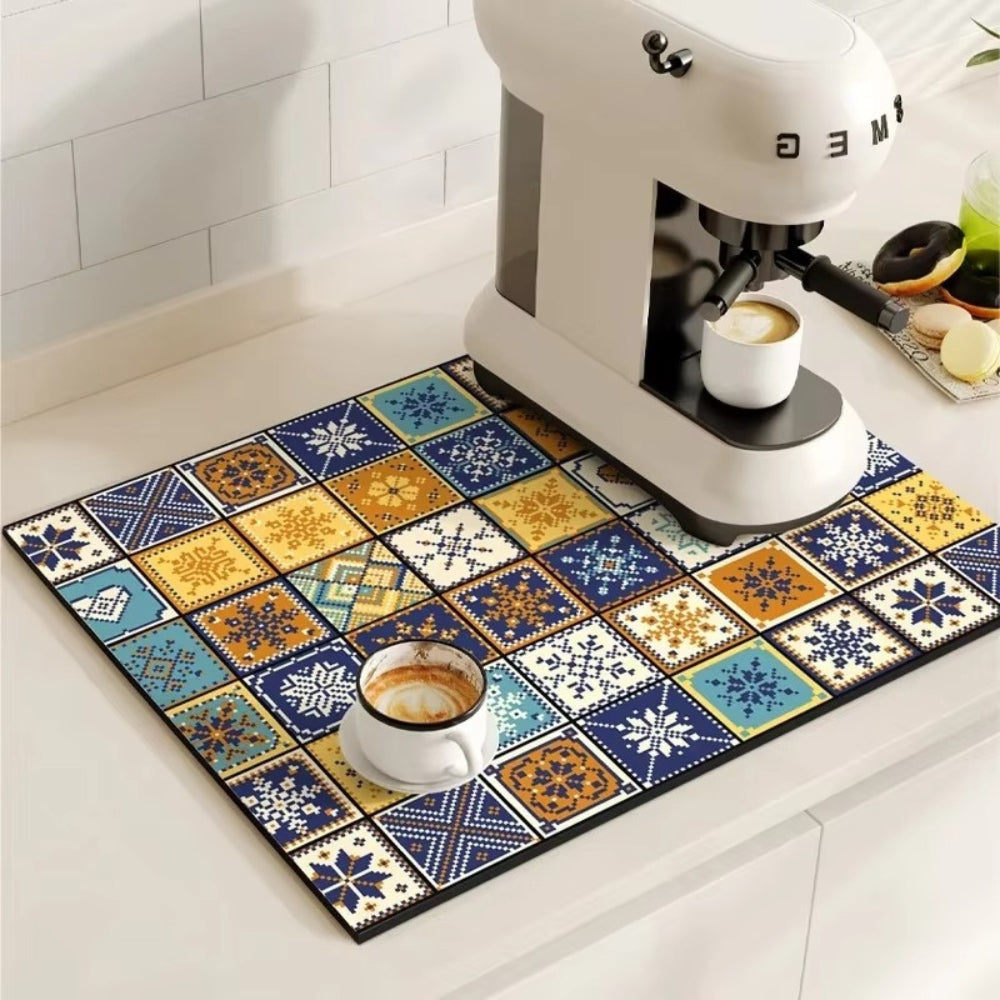 Charming Vintage Coffee Mat for a Tidy Kitchen Space