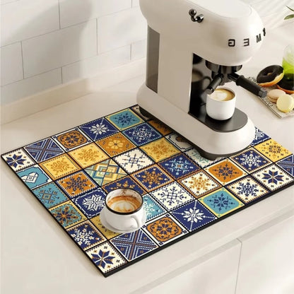 Charming Vintage Coffee Mat for a Tidy Kitchen Space