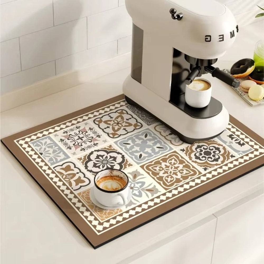 Charming Vintage Coffee Mat for a Tidy Kitchen Space