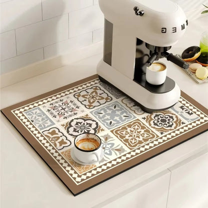 Charming Vintage Coffee Mat for a Tidy Kitchen Space