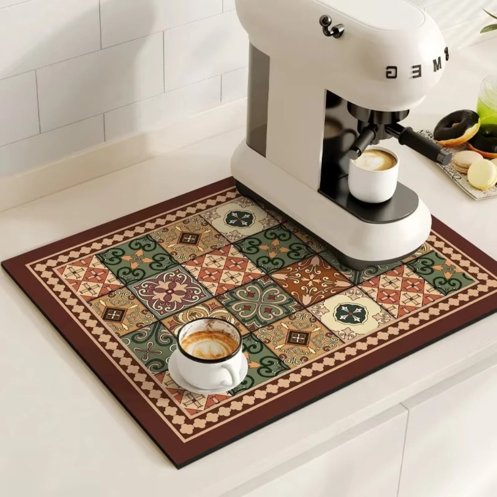 Charming Vintage Coffee Mat for a Tidy Kitchen Space