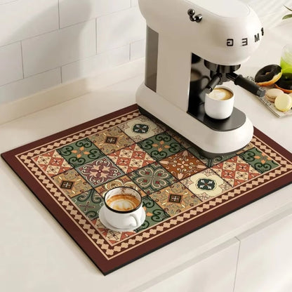 Charming Vintage Coffee Mat for a Tidy Kitchen Space