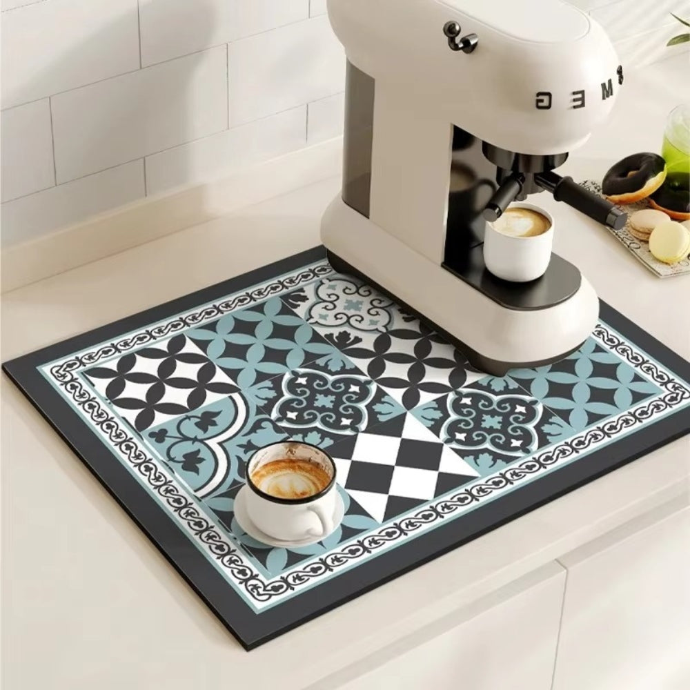 Charming Vintage Coffee Mat for a Tidy Kitchen Space