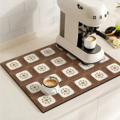 Charming Vintage Coffee Mat for a Tidy Kitchen Space