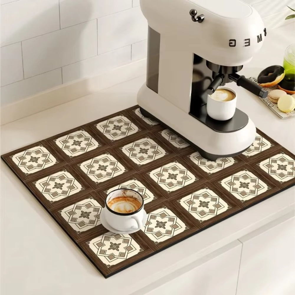 Charming Vintage Coffee Mat for a Tidy Kitchen Space