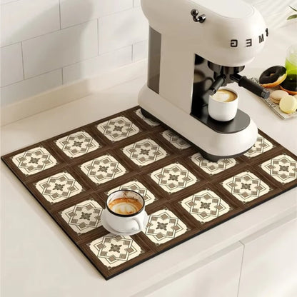 Charming Vintage Coffee Mat for a Tidy Kitchen Space