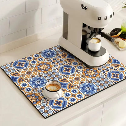 Charming Vintage Coffee Mat for a Tidy Kitchen Space