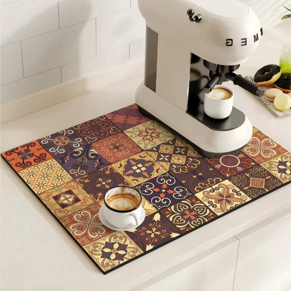 Charming Vintage Coffee Mat for a Tidy Kitchen Space