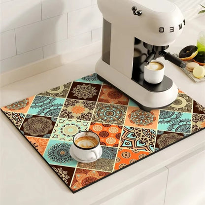 Charming Vintage Coffee Mat for a Tidy Kitchen Space