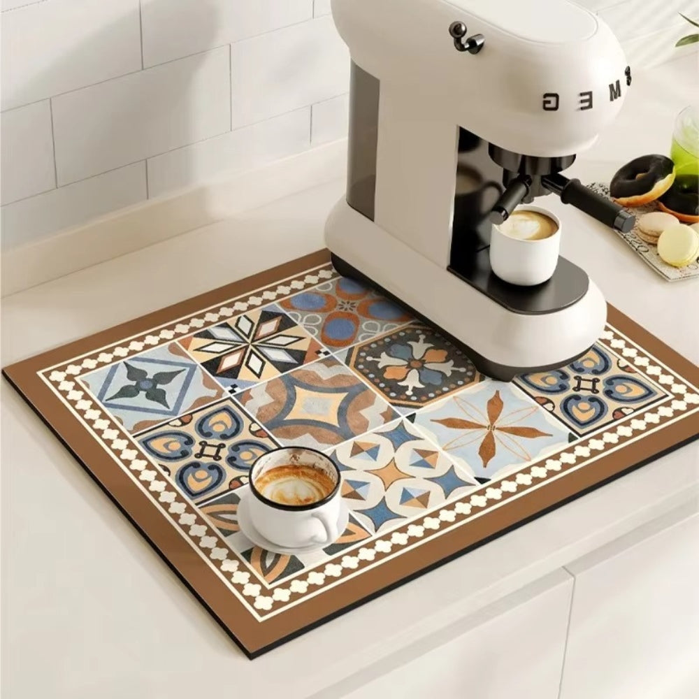 Charming Vintage Coffee Mat for a Tidy Kitchen Space