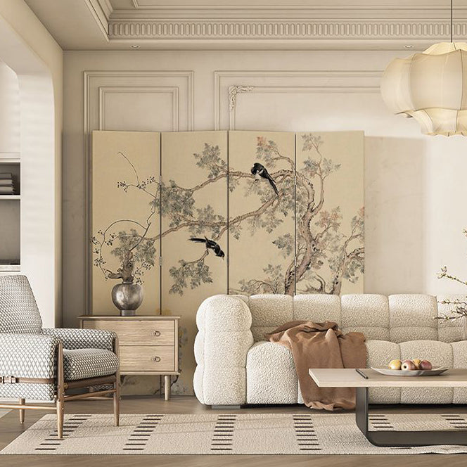 Elegant Folding Screen with Nature-Inspired Artwork