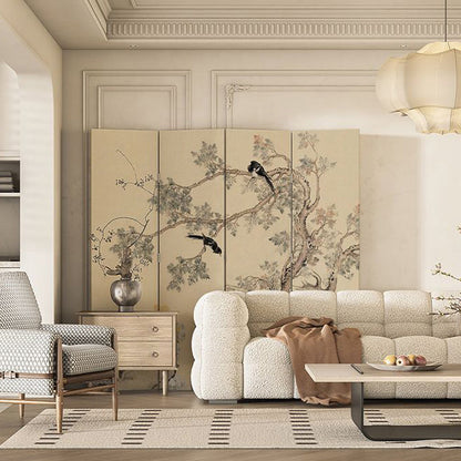 Elegant Folding Screen with Nature-Inspired Artwork