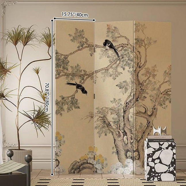 Elegant Folding Screen with Nature-Inspired Artwork