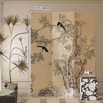 Elegant Folding Screen with Nature-Inspired Artwork