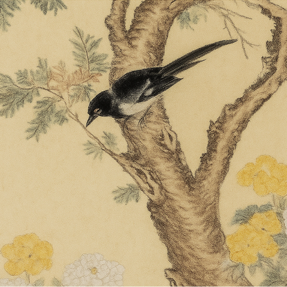 Elegant Folding Screen with Nature-Inspired Artwork