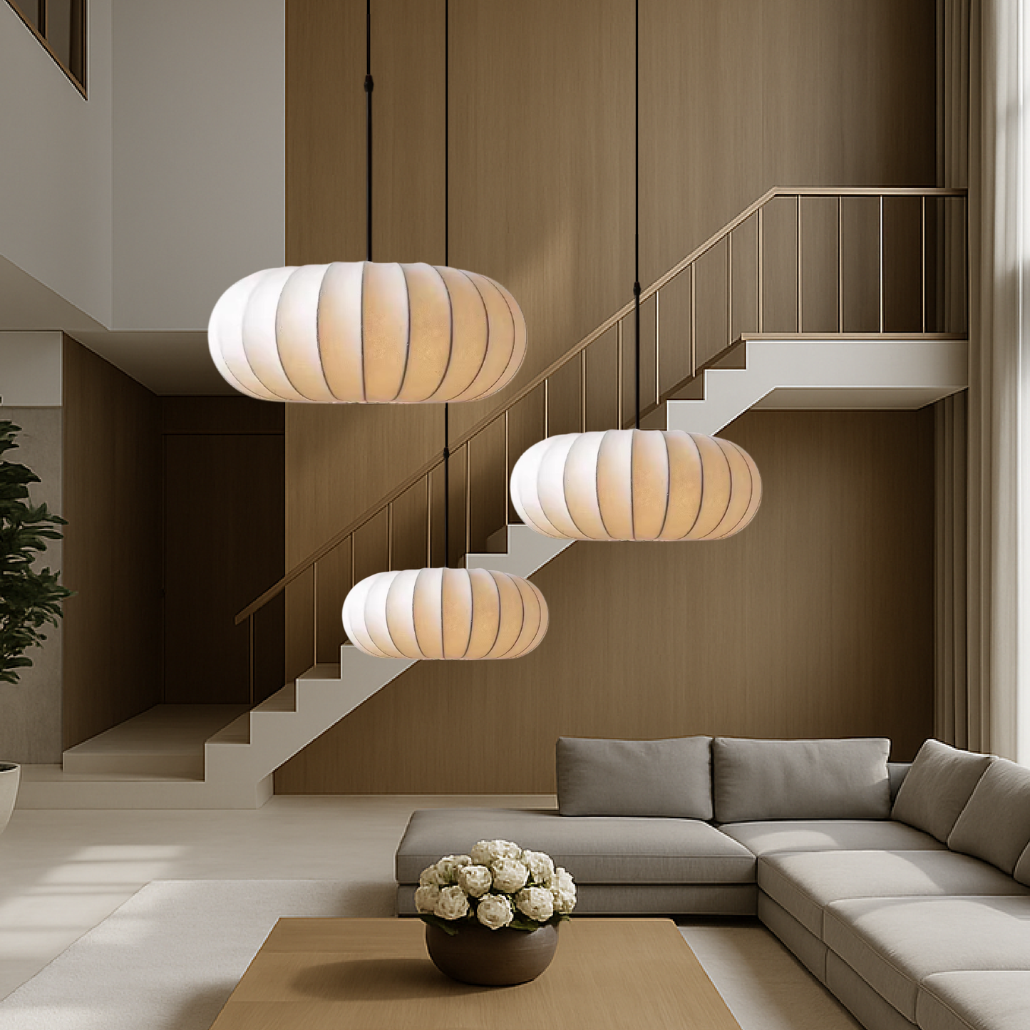 Textured Fabric Pendant Light – Elegant Round Design