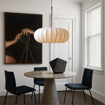 Textured Fabric Pendant Light – Elegant Round Design