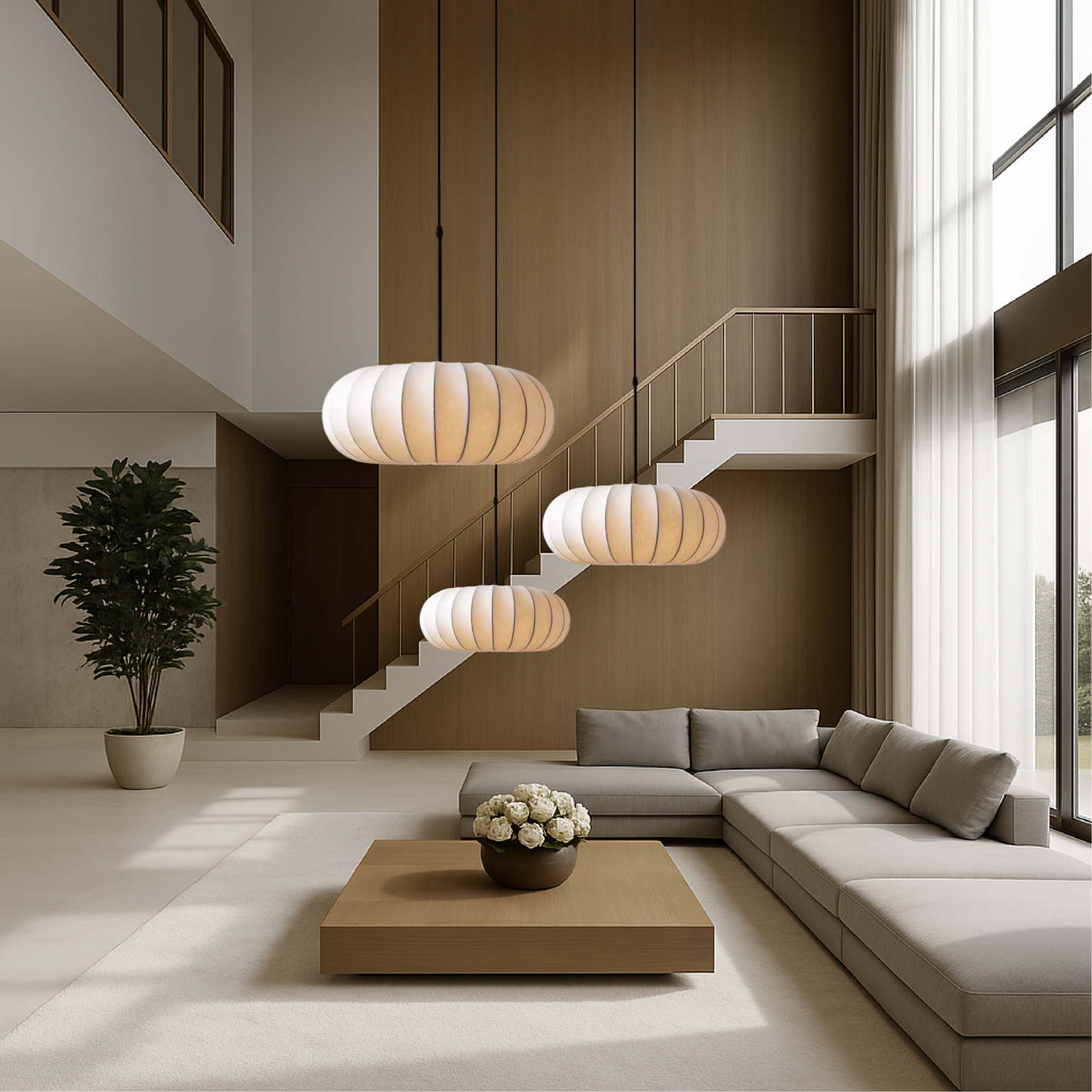 Textured Fabric Pendant Light – Elegant Round Design