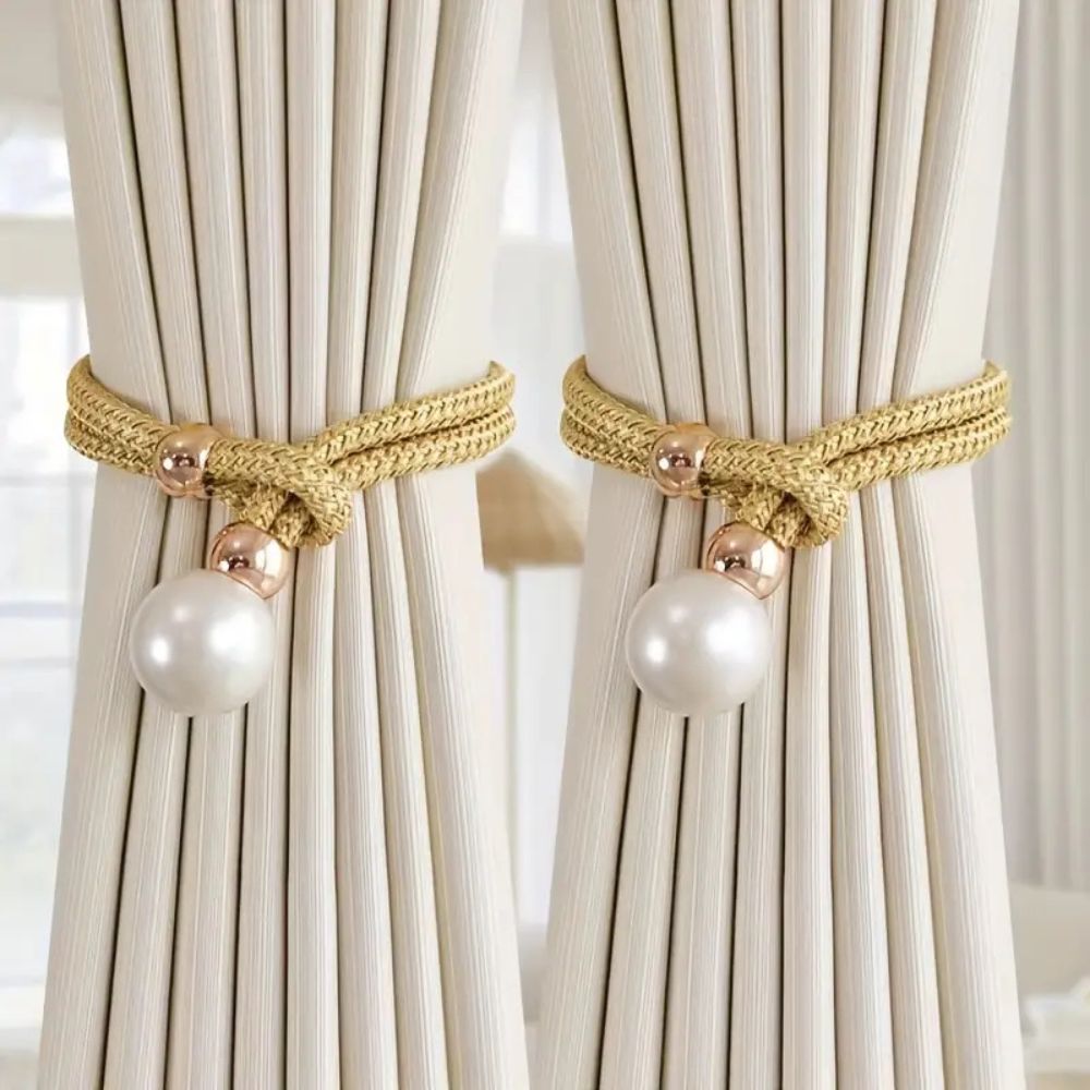 Chic Adjustable Curtain Holdbacks with Pearl Detailing - 2 Pack