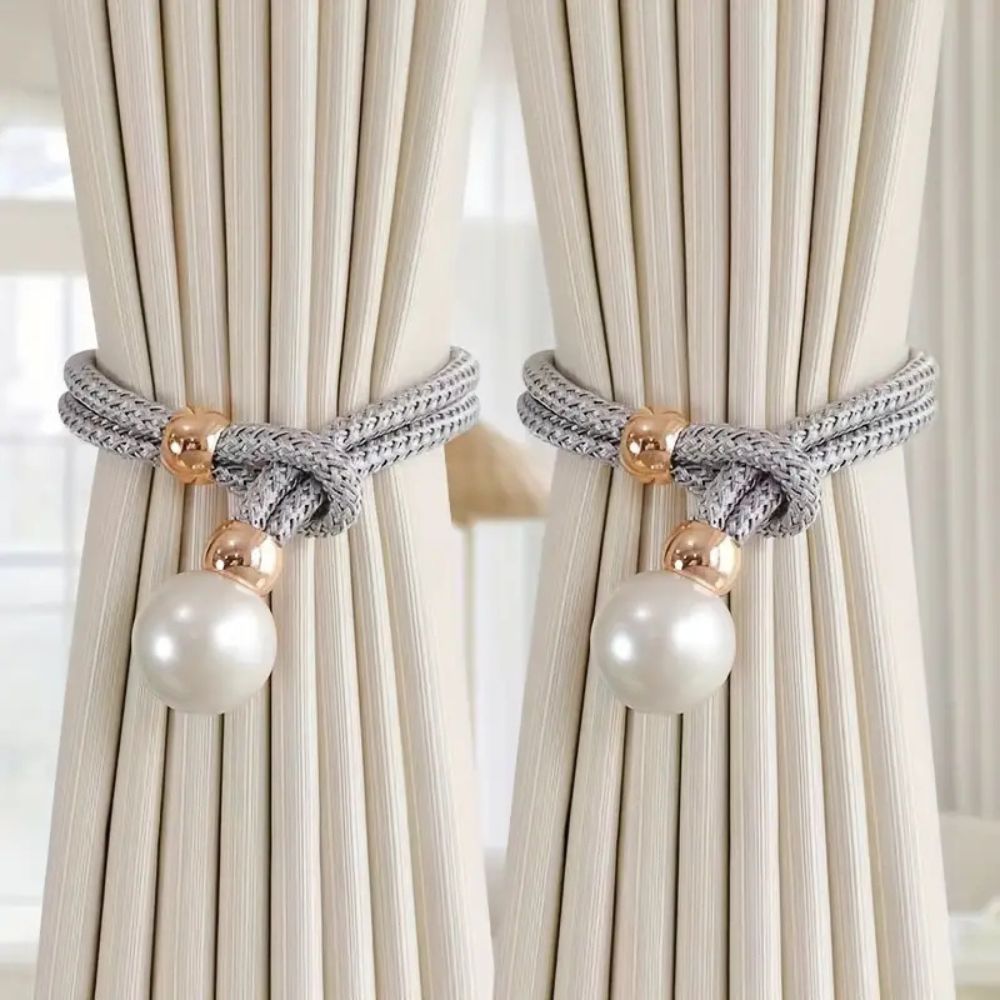 Chic Adjustable Curtain Holdbacks with Pearl Detailing - 2 Pack