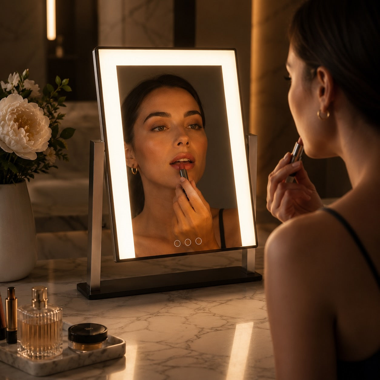 Illuminated Touch-Control Makeup Mirror with 15x Magnification