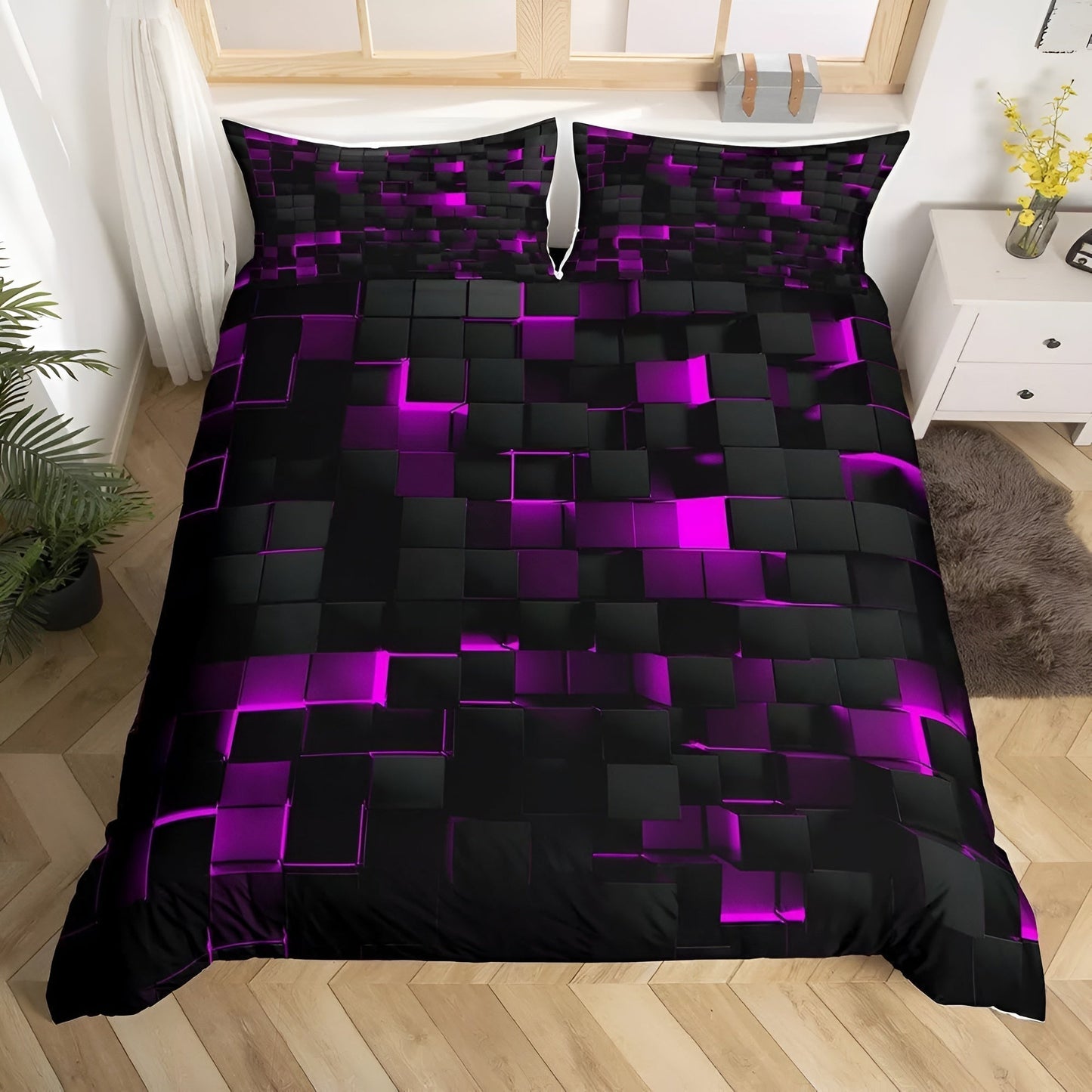 Stylish 3D Geometric Duvet Cover Set for Year-Round Comfort