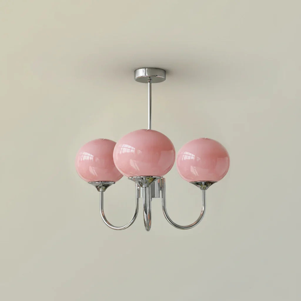 Elegant Pink Glass Ceiling Lamp with Gold Accents