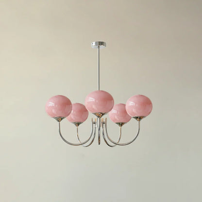 Elegant Pink Glass Ceiling Lamp with Gold Accents