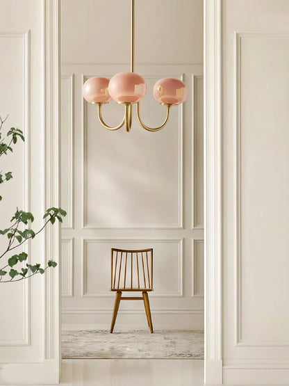 Elegant Pink Glass Ceiling Lamp with Gold Accents