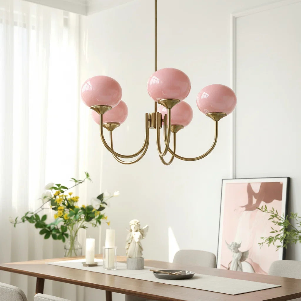Chic Pastel Pink Ceiling Fixture with Gold Accents