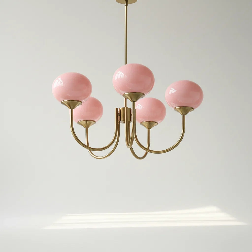 Chic Pastel Pink Ceiling Fixture with Gold Accents