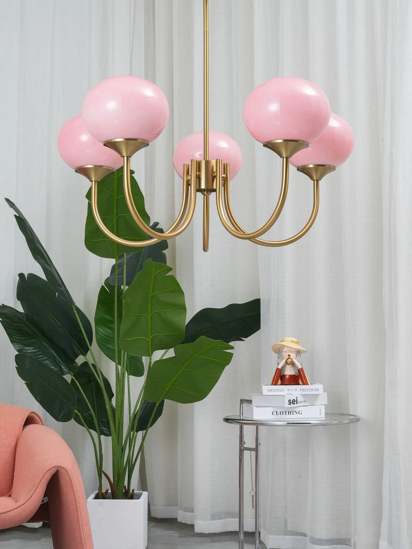 Chic Pastel Pink Ceiling Fixture with Gold Accents