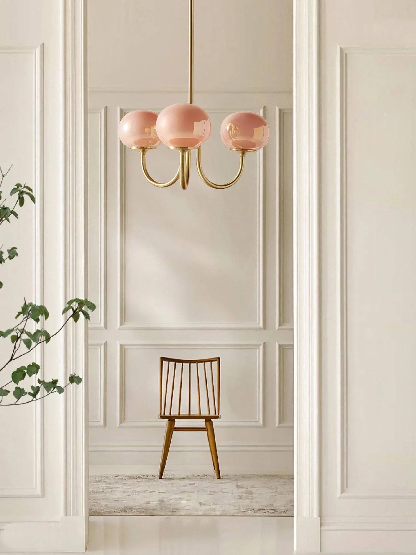 Chic Pastel Pink Ceiling Fixture with Gold Accents