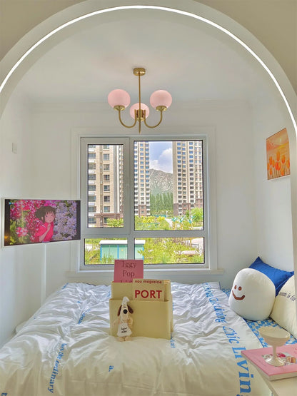 Chic Pastel Pink Ceiling Fixture with Gold Accents