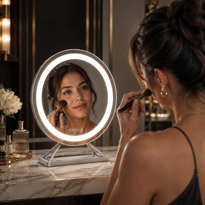 Adjustable LED Makeup Mirror with 15x Magnification & Rotation