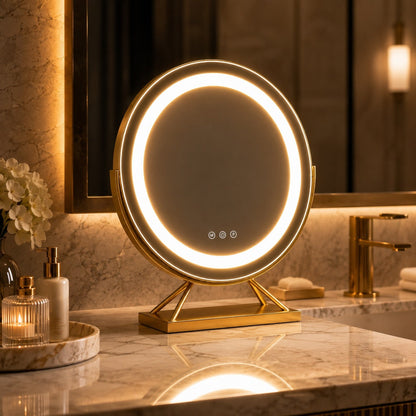 Adjustable LED Makeup Mirror with 15x Magnification & Rotation