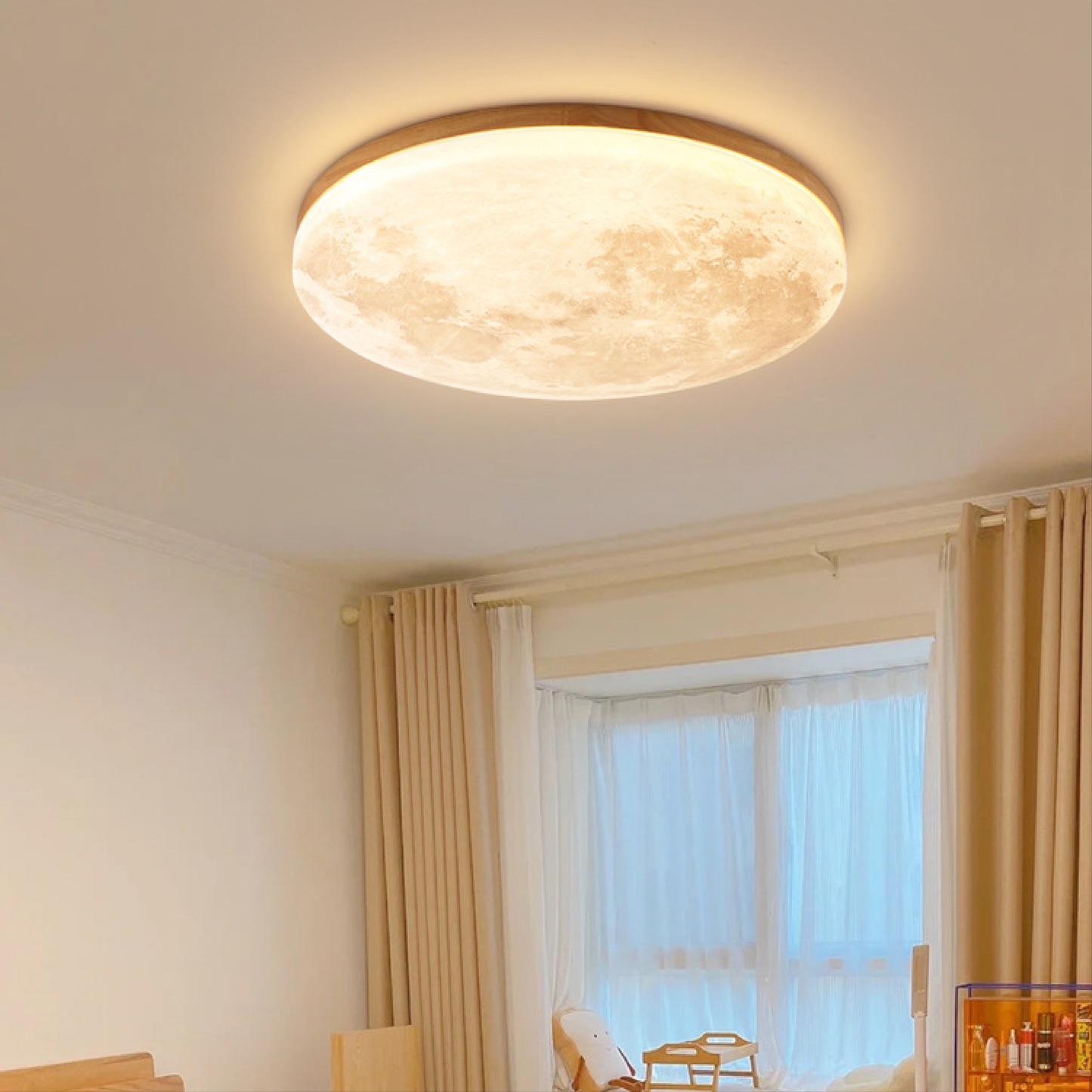 Customizable Wood-Finish Flush Mount LED Ceiling Light