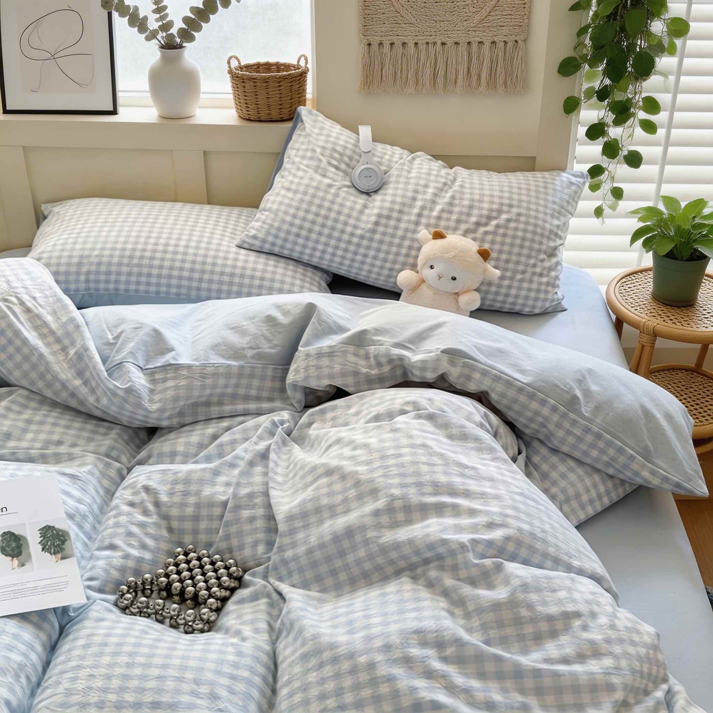 Reversible Soft Pastel Gingham Bedding Collection